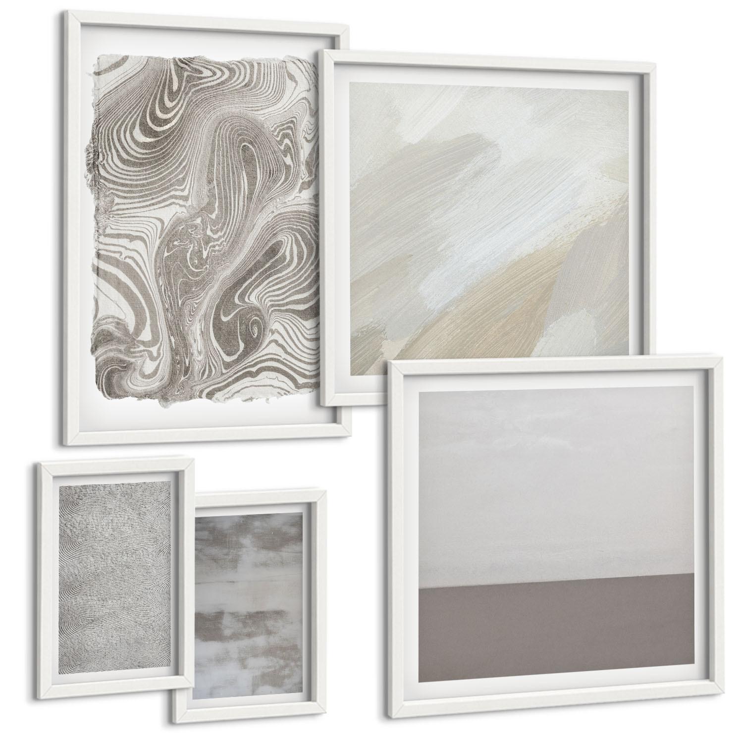 BILDER SET 5er Set - 50x50 cm & 20x30 cm & 40x60 cm Weißer Rahmen - Industriedesignstrukturen - Weiß, Kunststoff (40/60cm) - TULUP
