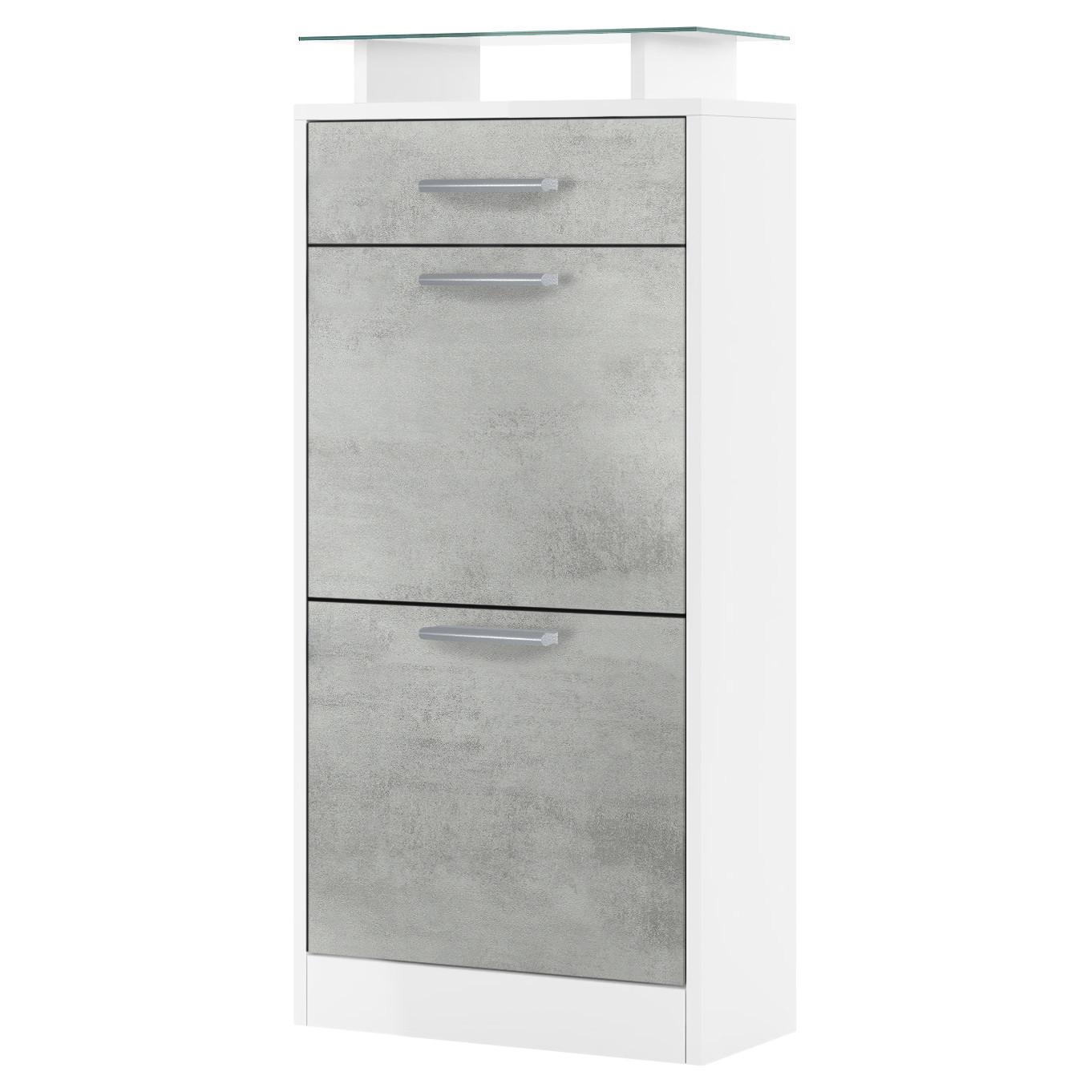SCHUHSCHRANK Loret Front in Beton Oxid Optik - Hellgrau, Holzwerkstoff (46/104/23cm) - Vladon