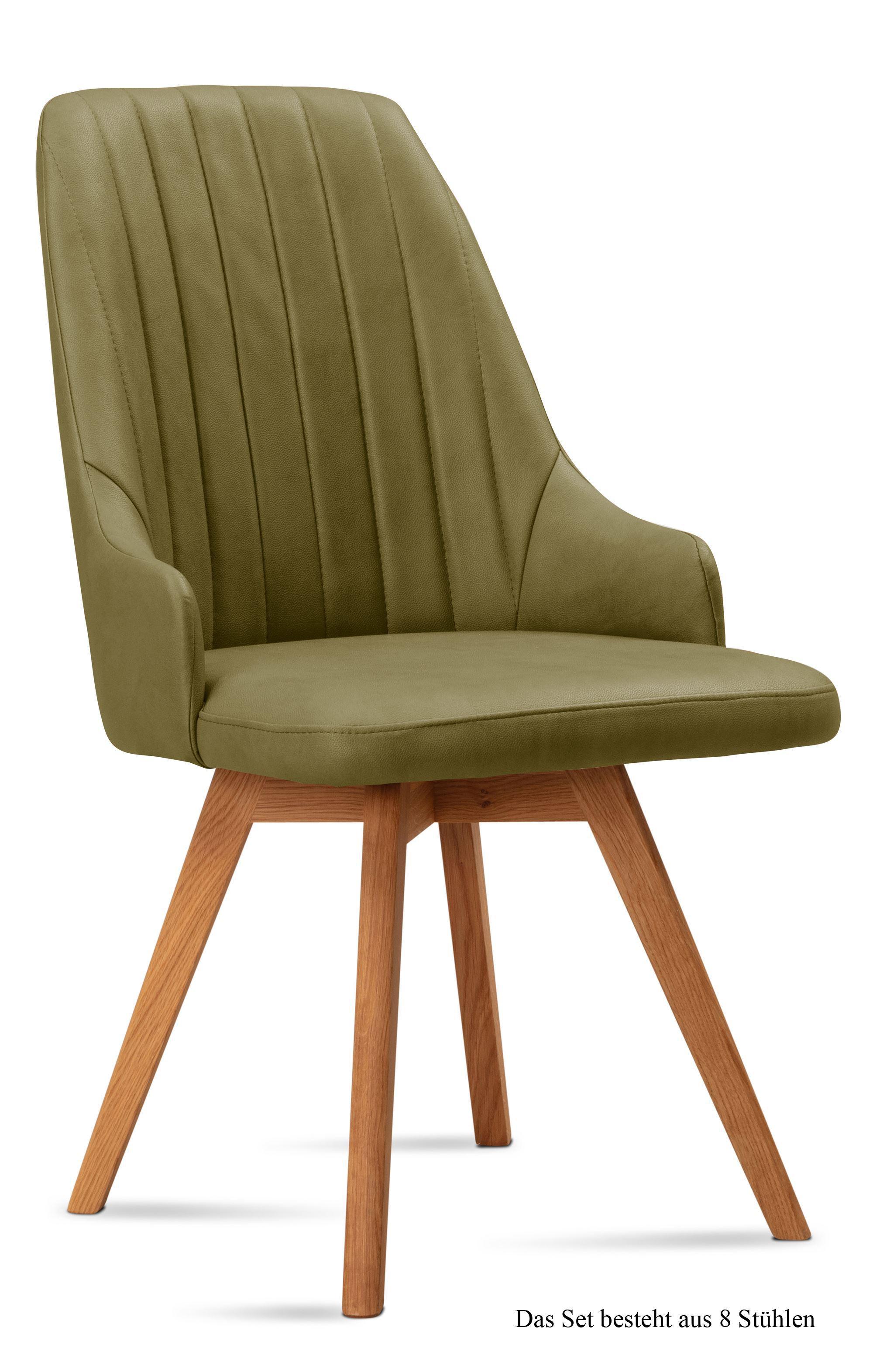 ESSZIMMERSTUHL (8er-Set) Domka 52x91x60 Eiche geölt/Olivgrün - Eichefarben/Olivgrün, Kunststoff (60/91/52cm) - 58aufmkessel