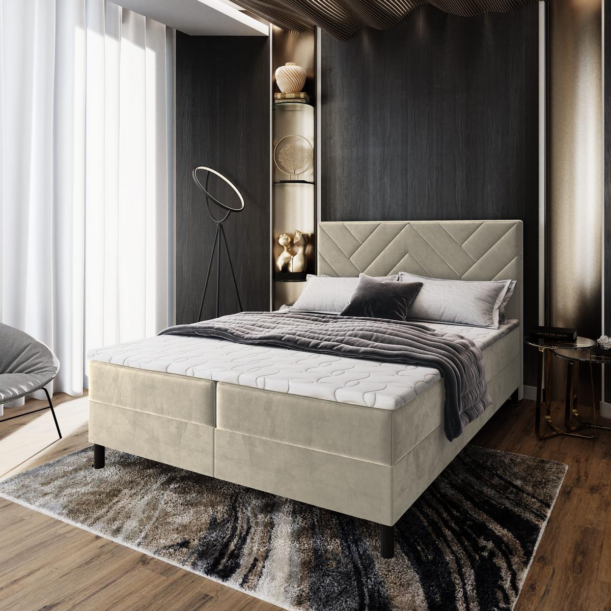 BOXBETT ROKIS 140x200 cm mit Matratze und Topper - Creme - Creme, Holz (140/200cm) - MASSENO