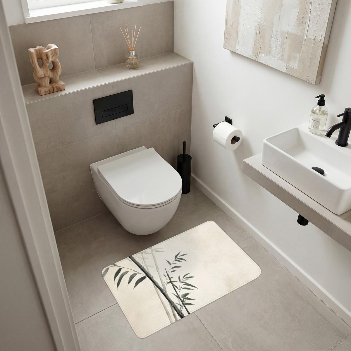 BADEMATTE Japandi - Bambus - Beige 80x50 cm - Ecru, Textil (80/50cm) - OnlyWow