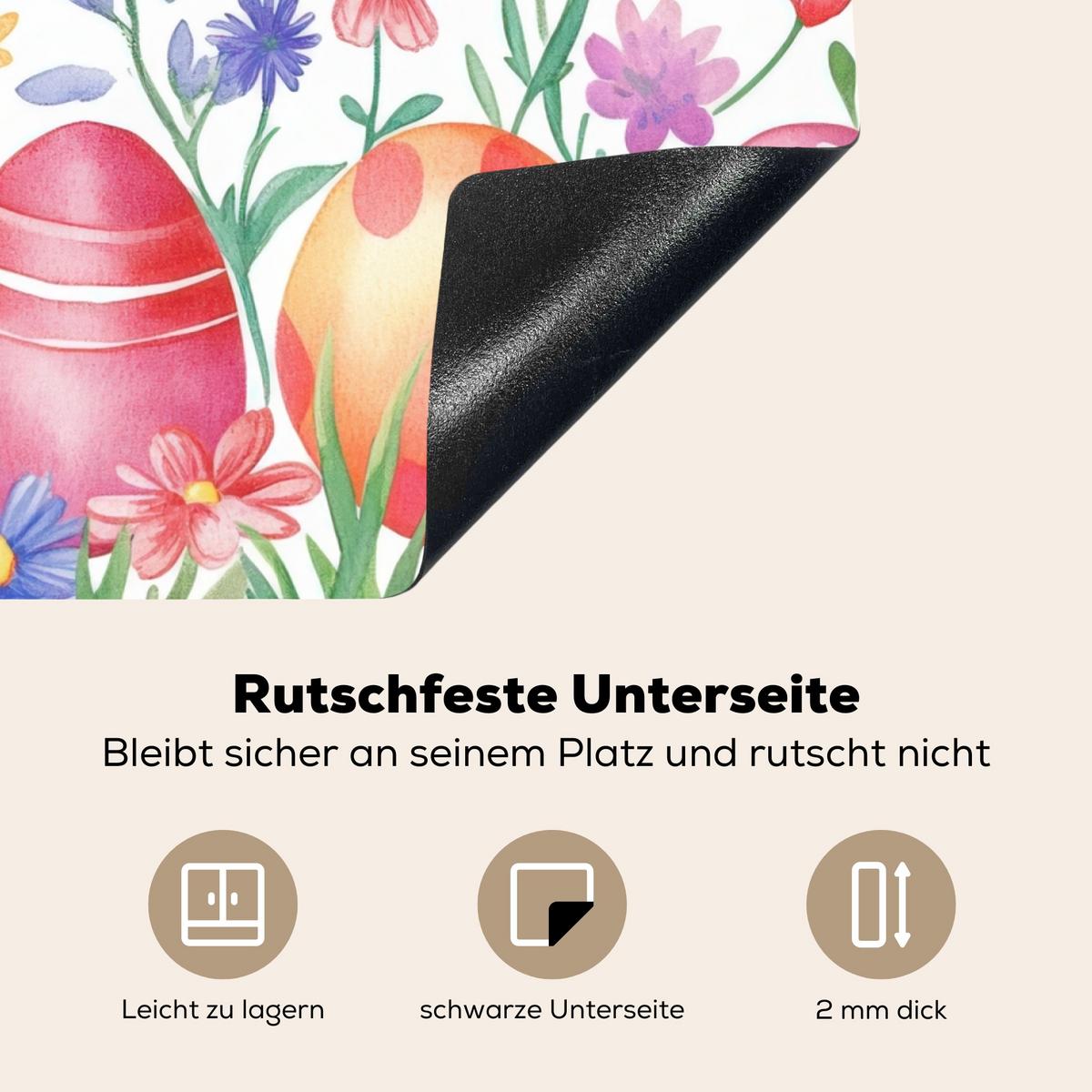 HERDABDECKPLATTE Blumengarten - Bunt - Eier Induktionsmatte 71x52 cm - Weiß, Kunststoff (71/52/0.2cm) - MuchoWow