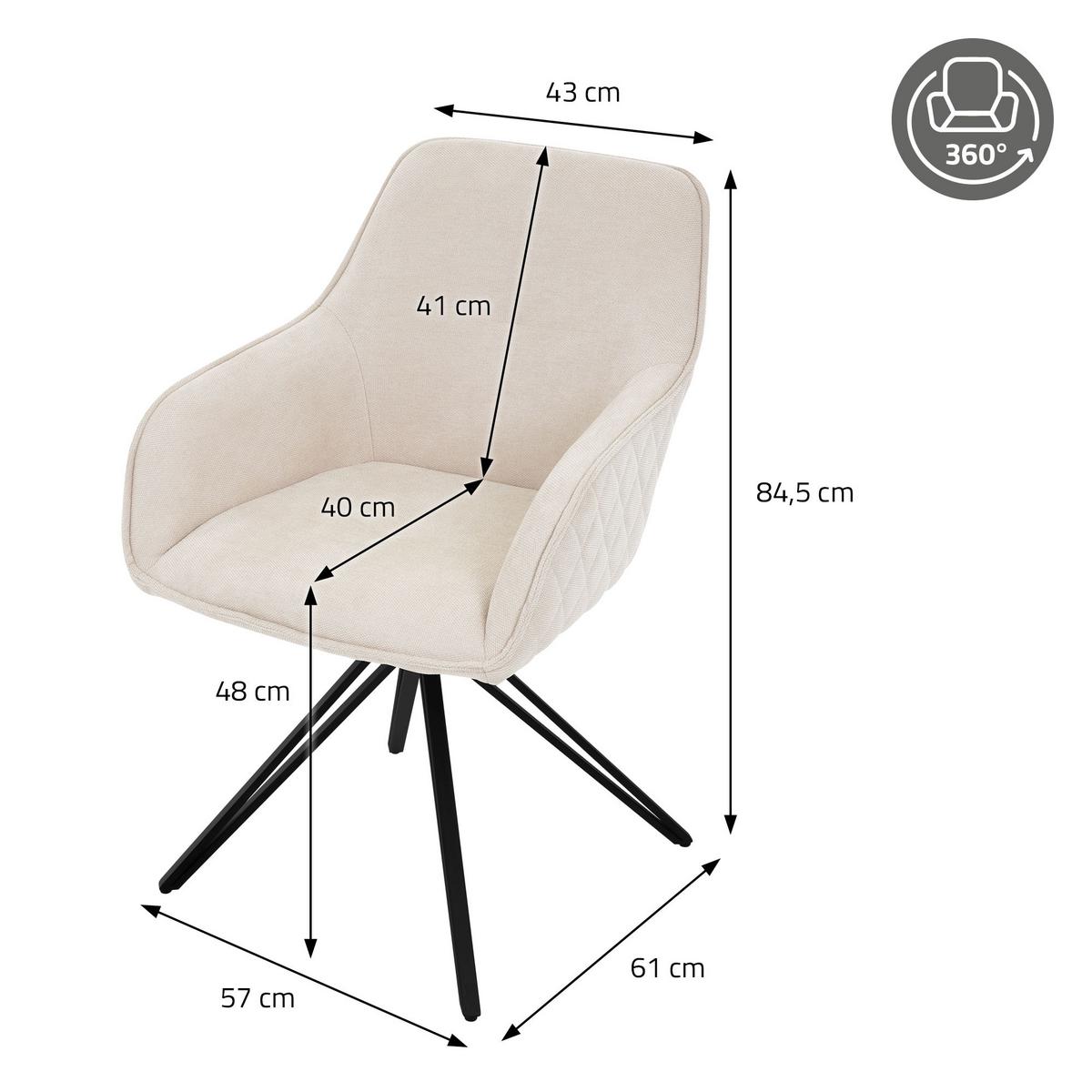 ESSZIMMERSTUHL 4er Set drehbar Creme Webstoff - Beige/Schwarz, Textil/Metall (61/84.5/57cm) - ML-DESIGN