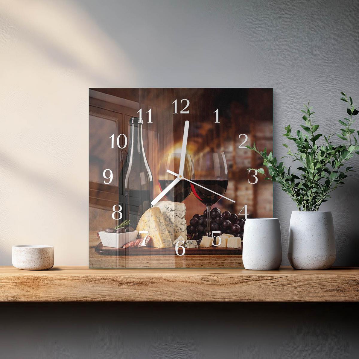 WANDUHR aus Glas 30x30 cm - Wein - Braun, Glas (30/30/0.4cm) - TULUP