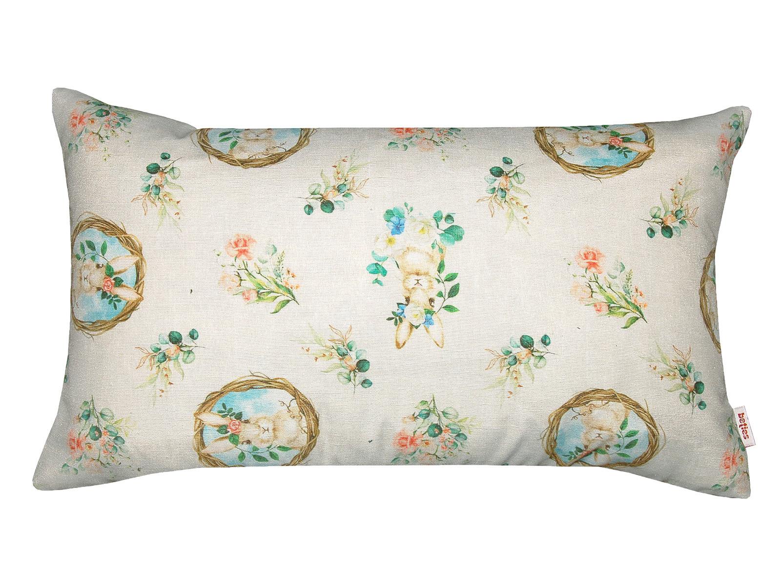 KISSENHÜLLE Hase Josefine romantisches Landhaus Design Kaninchen Alloverdruck 30/50 cm - Multicolor/Weiß, Textil (30/50cm) - beties Heimtextil