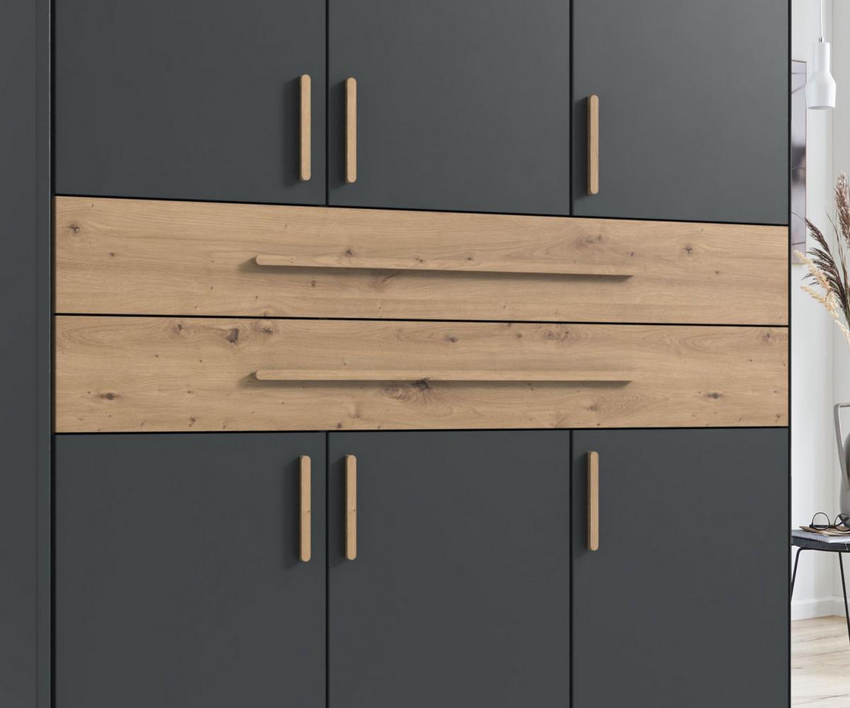 DREHTÜRENSCHRANK B228/H210/T58 cm Grafit, Kleiderschrank mit Passepartout, 2 Spiegeltüren, 2 große Schubkästen & Griffe in Eiche Artisan Dekor / 22640 - Graphitfarben/Eiche Artisan, Holzwerkstoff/Kunststoff (228/210/58cm) - luma-home
