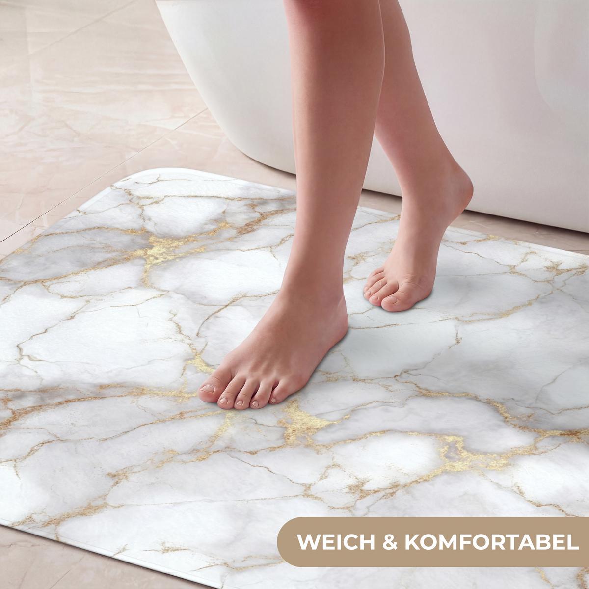 BADEMATTE Weiß - Gold - Marmor - Grau 90x60 cm - Weiß, Textil (90/60cm) - OnlyWow
