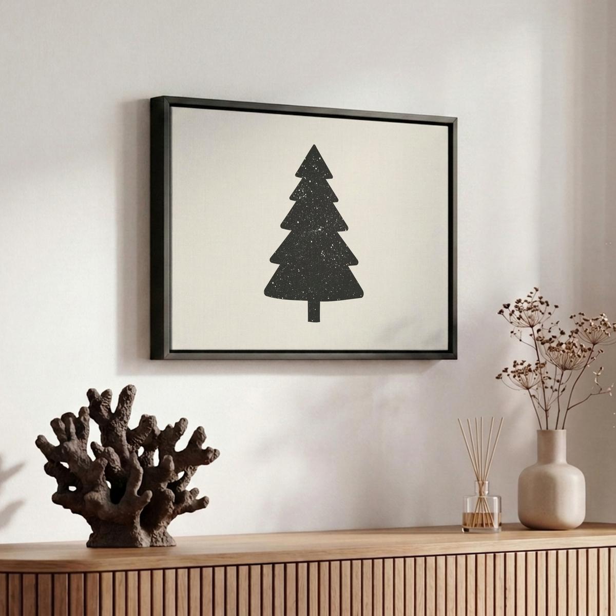 LEINWAND Bilder mit Rahmen - Weihnachtsbaum - Schwarz - Urlaub - Beige - 30x20 - Schwarz, Textil (30/20cm) - MuchoWow
