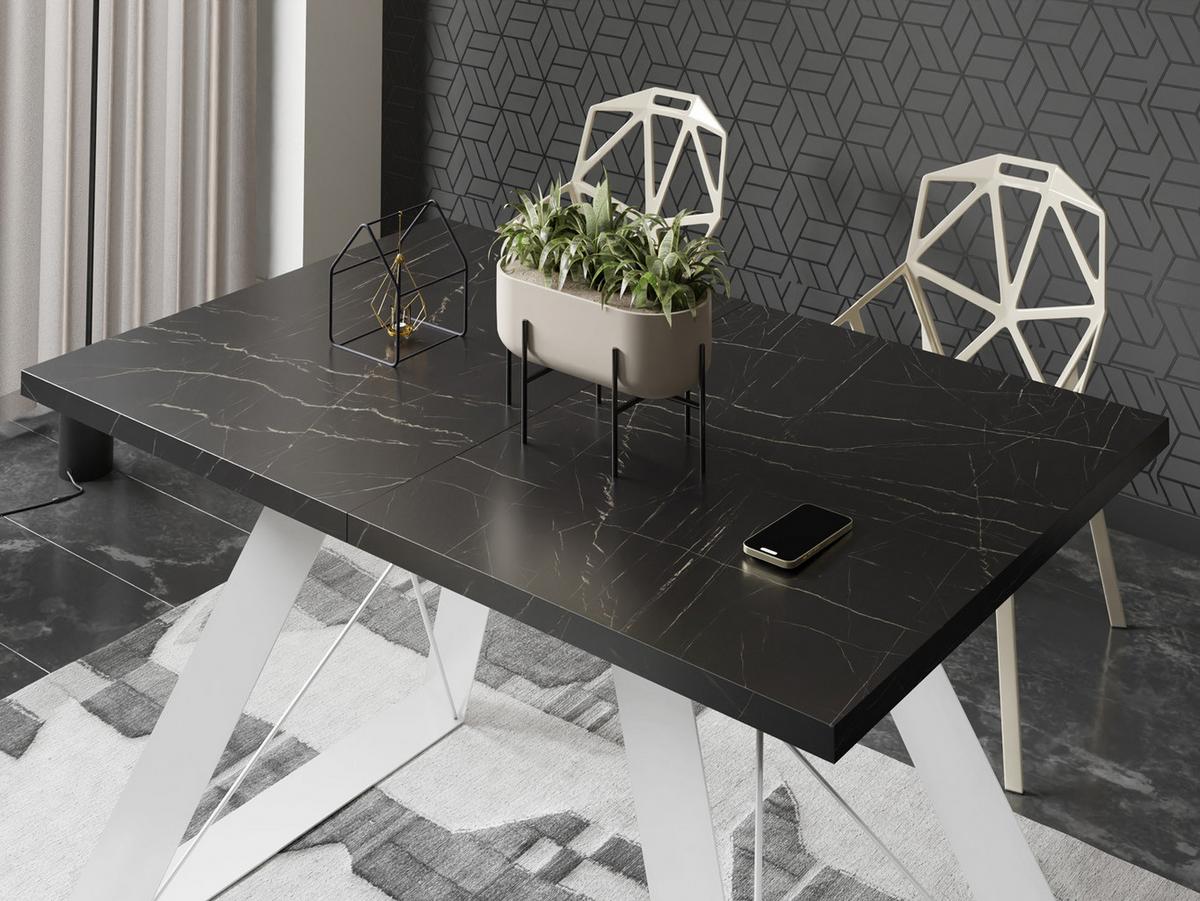 ESSTISCH Colter Weiß rechteckig ausziehbar, Marmor Schwarz 160-260/90/76 cm - Anthrazit/Weiß, Holzwerkstoff/Metall (90/260/76cm) - WFL GROUP