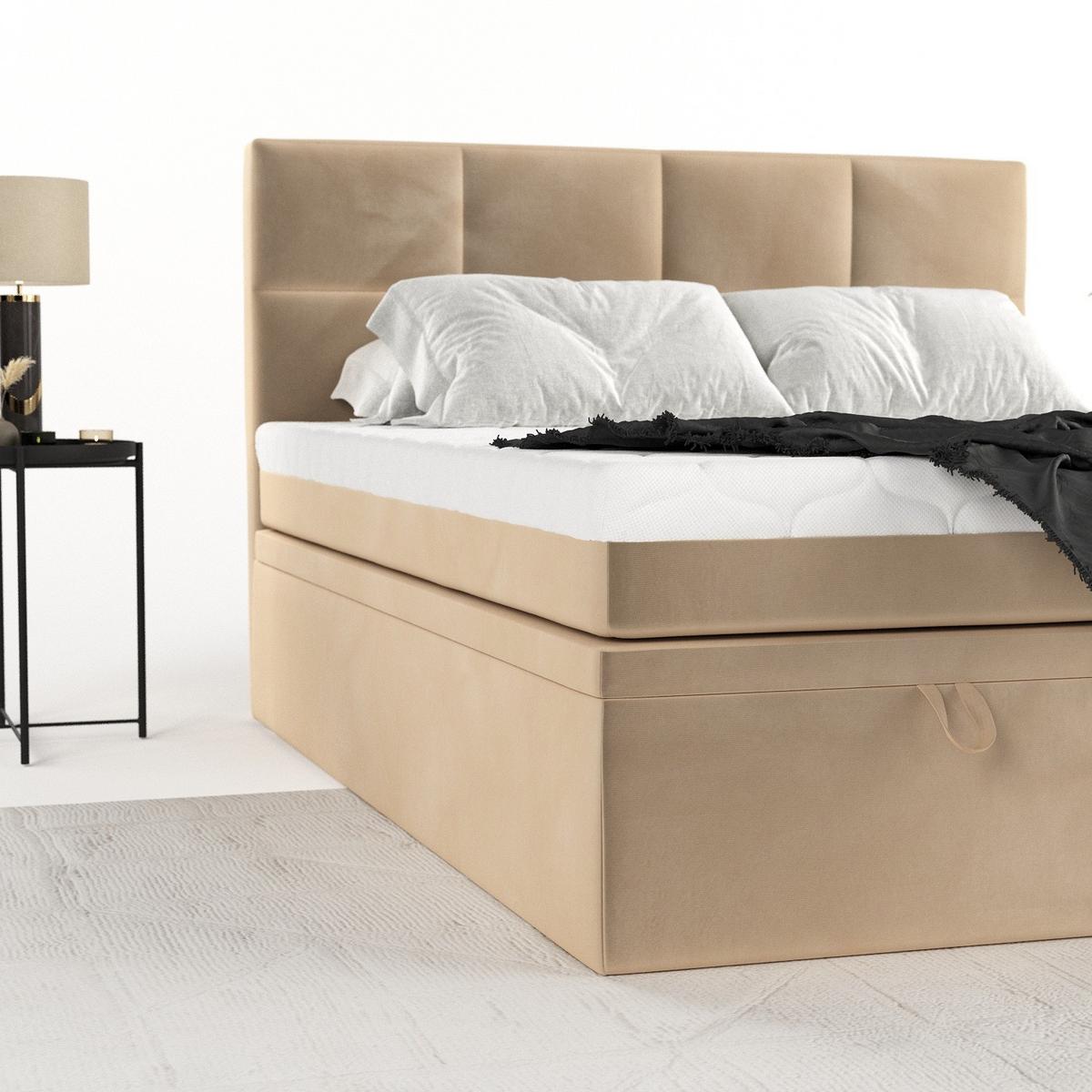 BOXBETT Tessa 140/200 cm Beige im Kronos Stoff - Beige/Schwarz, Holz/Holzwerkstoff (140/200cm) - AltaBeds