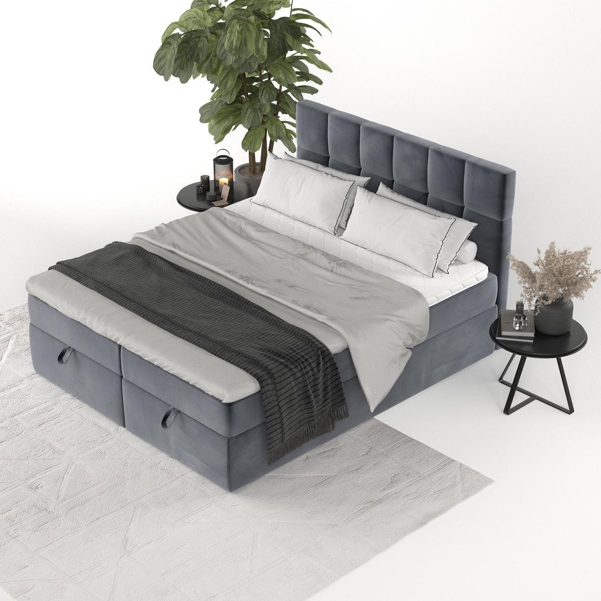 BOXBETT Savio 140/200 cm Dunkelgrau im Kronos Stoff - Dunkelgrau/Schwarz, Holz/Holzwerkstoff (140/200cm) - AltaBeds