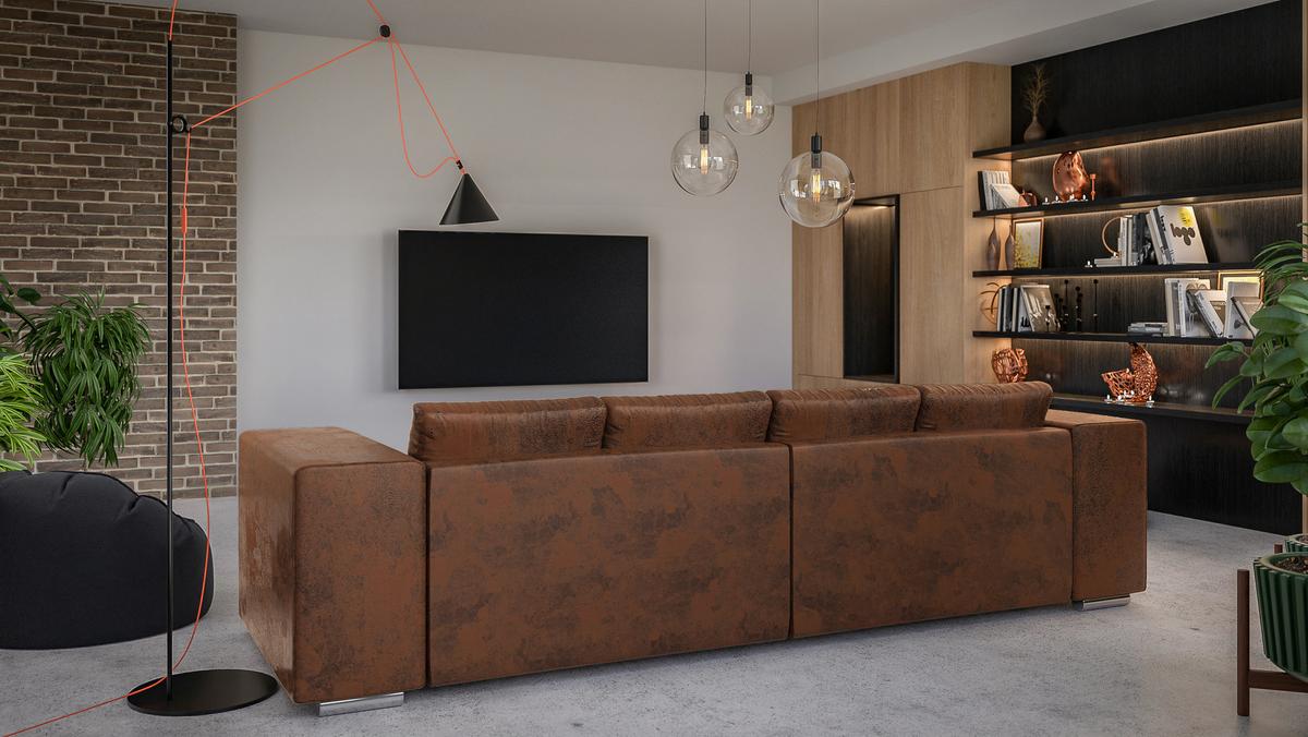 BIGSOFA Rico Braun Microfaser Vintageoptik - Schwarz/Braun, Kunststoff/Textil (290/80/110cm) - S-Style