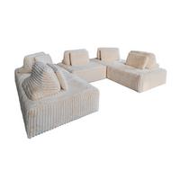 MODULSOFA WIOLO SOFT 5 MODULE 5 KISSEN Cremeweiß Cord - Creme/Schwarz, Kunststoff/Textil (333/84/222cm) - KAWOLA