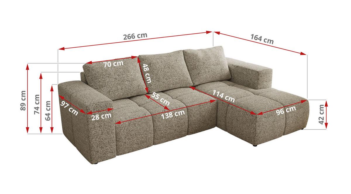 ECKSOFA MONIVA Beige Strukture - Links - Beige/Schwarz, Kunststoff/Textil (164/266cm) - MKS