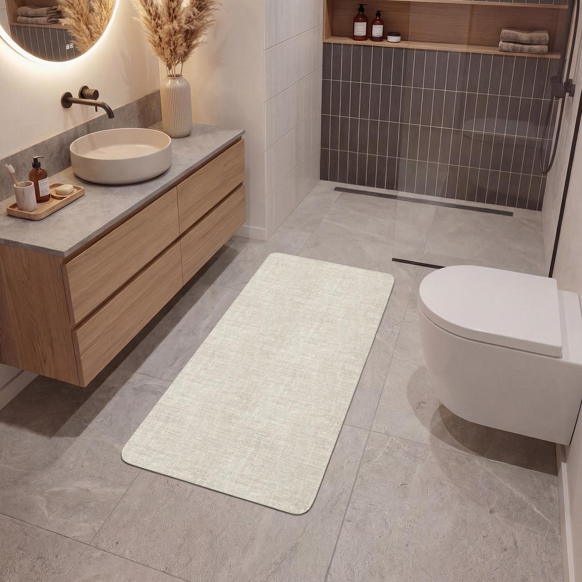 BADEMATTE Leinen - Textur - Beige 60x120 cm - Beige, Textil (60/120cm) - OnlyWow