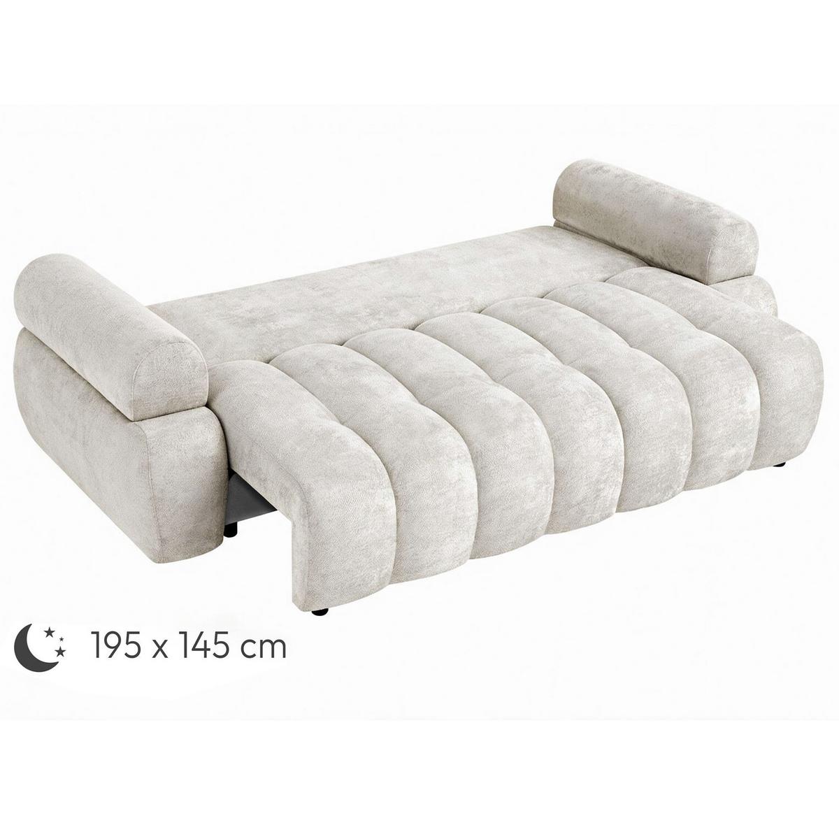 SCHLAFSOFA Mavi 3-Sitzer mit Schlaffunktion, Bettsofa Schlafcouch 195x145 cm, Creme - Creme, Textil (255/100/110cm) - Beautysofa