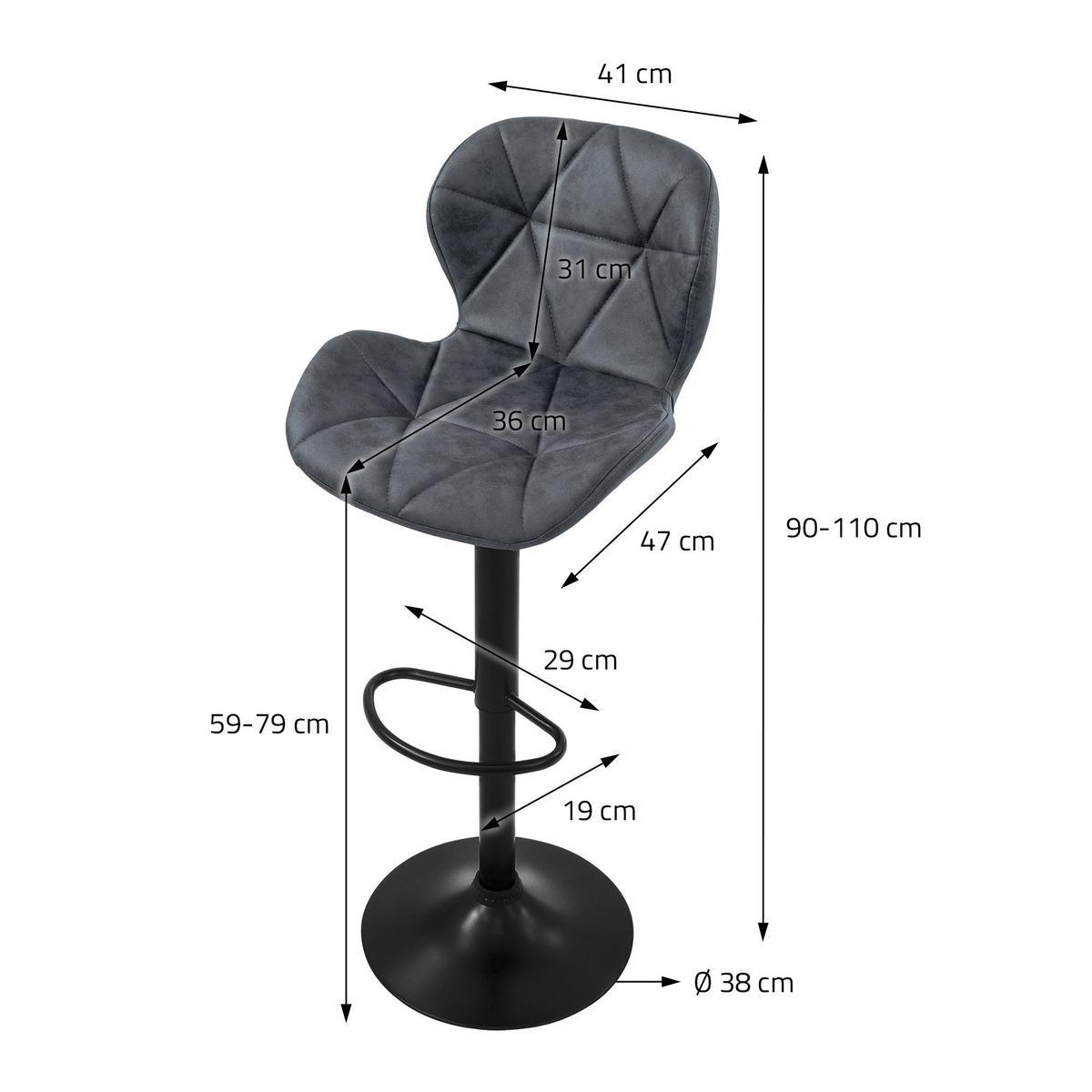 BARHOCKER 2er Set Anthrazit aus Kunstleder höhenverstellbar/drehbar - Anthrazit/Schwarz, Metall (41/110/47cm) - ML-DESIGN