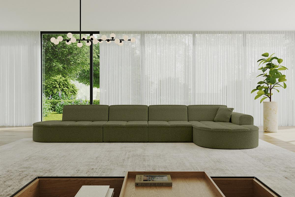 ECKSOFA Ottomane Rechts TARO-L3 - 413x171x79,5 cm Grün - Grün, Holzwerkstoff/Textil (413/171cm) - ALTDECOR