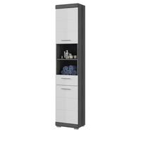 HOCHSCHRANK weiß Hochglanz, grau 190 cm, Badschrank Türanschlag wechselbar - Weiß Hochglanz/Silberfarben, Holzwerkstoff/Kunststoff (37/191/31cm) - Inn.Furn