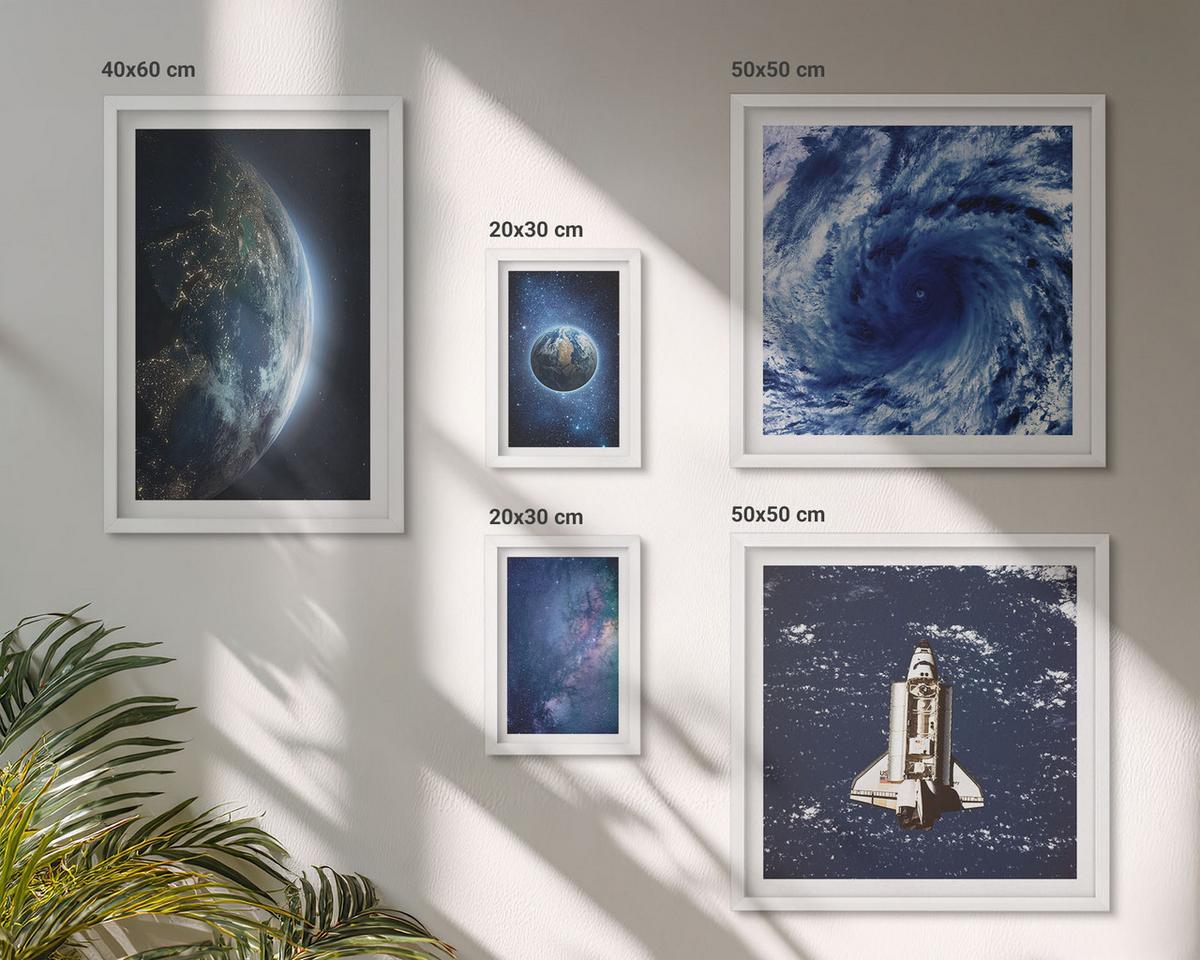 BILDER SET 5er Set - 50x50 cm & 20x30 cm & 40x60 cm Weißer Rahmen - Erde Weltraumsturm Galaxie - Weiß, Kunststoff (40/60cm) - TULUP