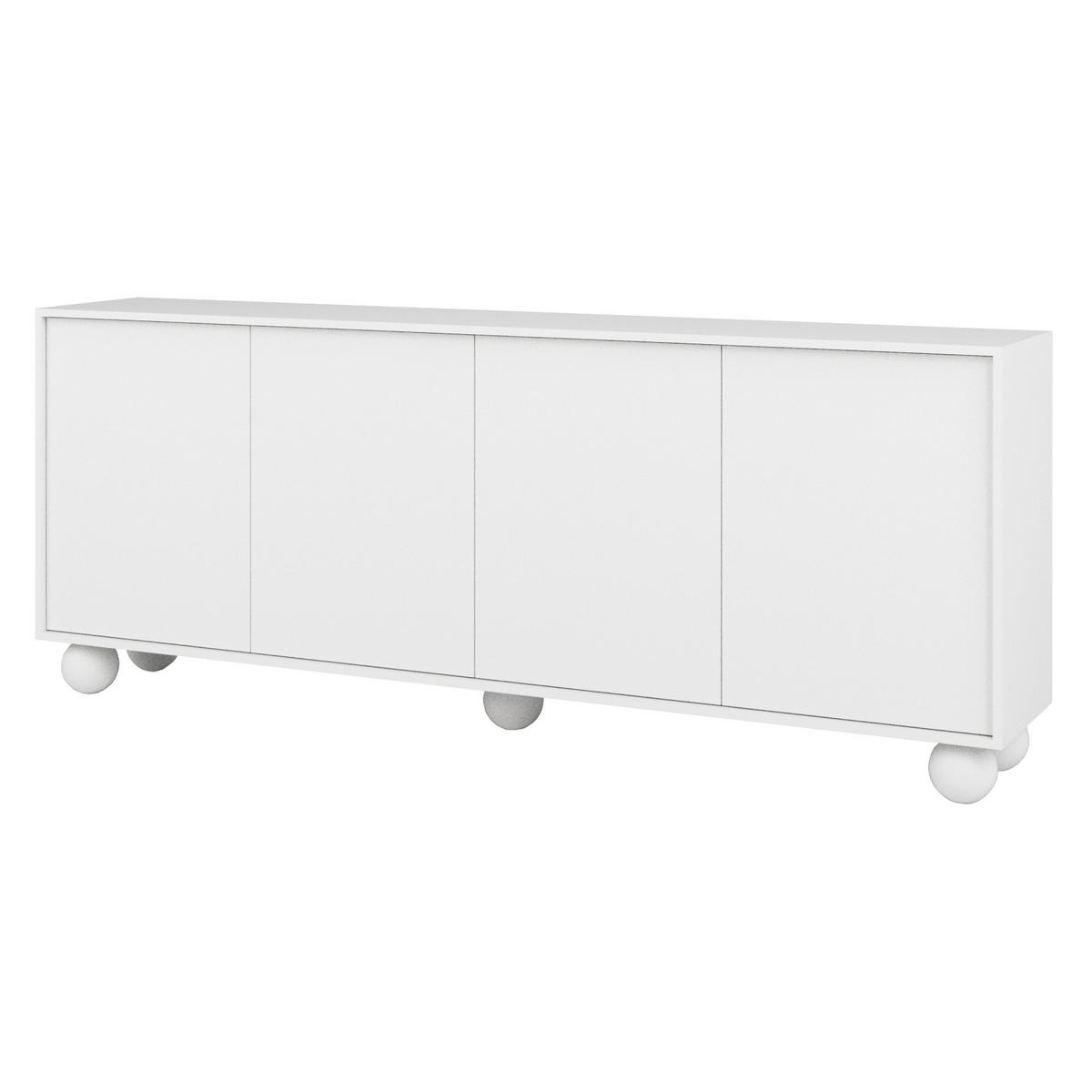 KOMMODE Adel mit 4 Türen und runden Füßen, 204 cm, Griffloss, Weiß - Weiß, Holzwerkstoff (204/81/38cm) - Beautysofa