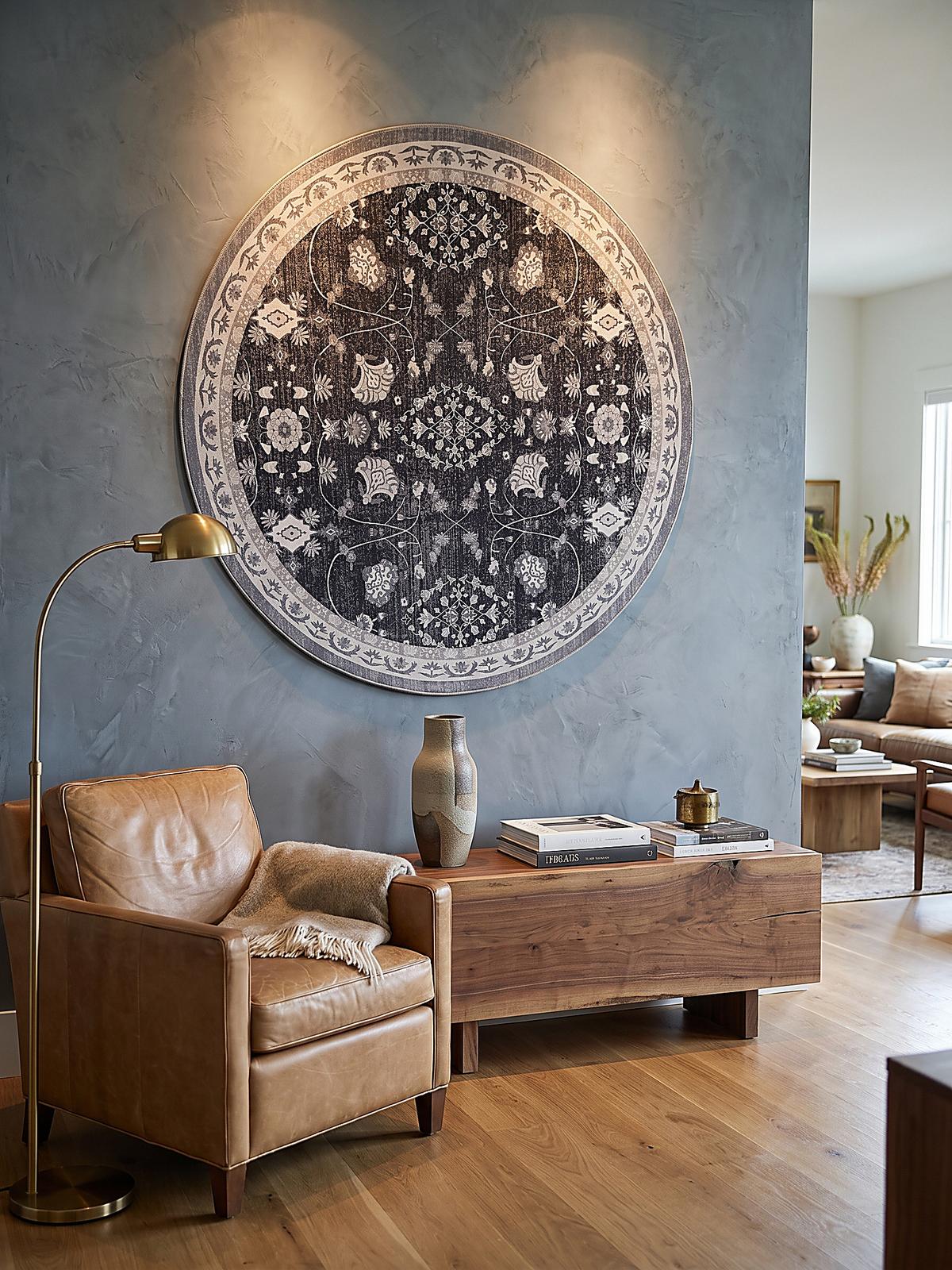 TEPPICH Kurzflor, waschbar, mit floralen Ornamenten, VERNANTE in Schwarz-Creme-Grau, Ø 120 cm - Schwarz, Textil (120/120cm) - KADIMA DESIGN