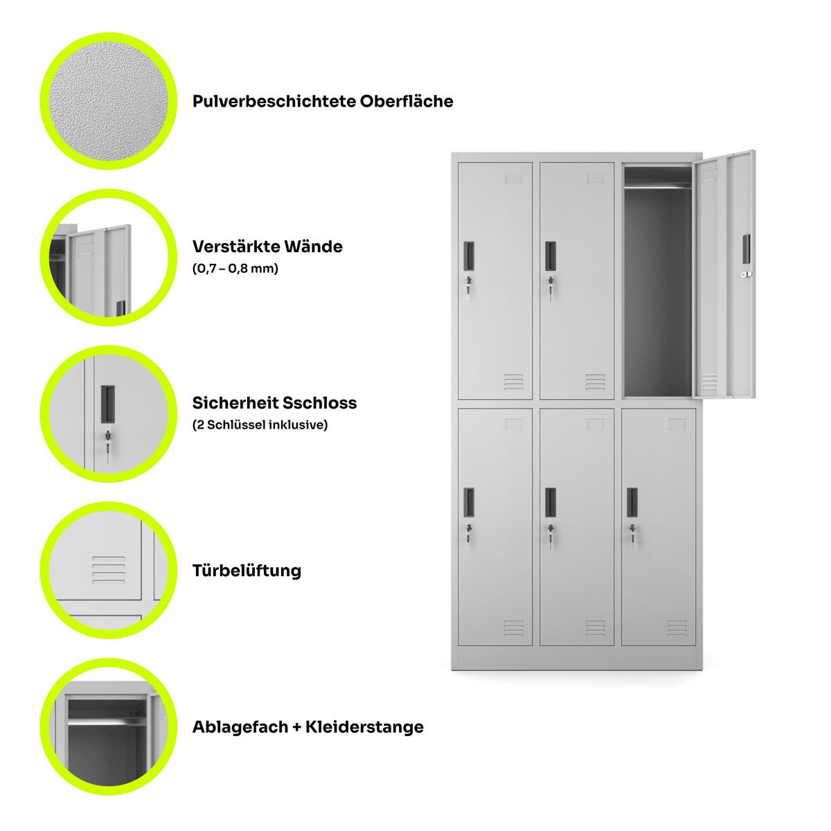 MEHRZWECKSCHRANK mit 6 Fächer Hellgrau Stahl 90x185x45cm - Hellgrau, Metall (90/185/45cm) - Muralo
