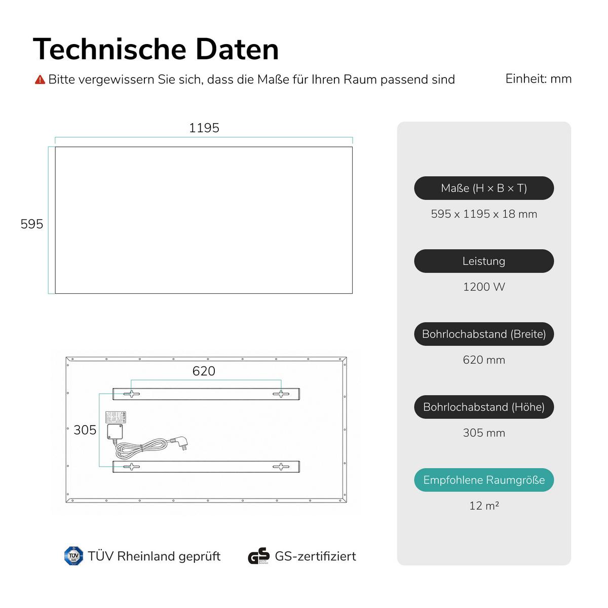 WANDKONVEKTOR Elektrisch mit App Steuerung, Thermostat, 119,5/59,5/1,8 cm - Weiß, Kunststoff/Metall (119.5/59.5/1.8cm) - EMKE