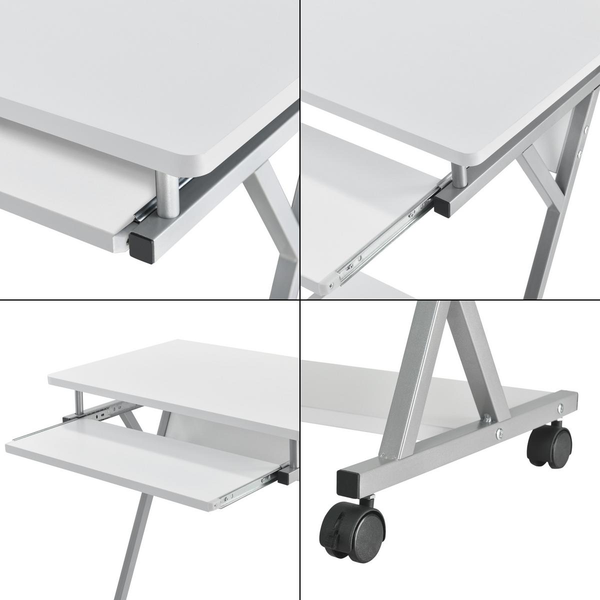 SCHREIBTISCH rollbar - Weiß, Holzwerkstoff/Metall (40/60/75cm) - [en.casa]