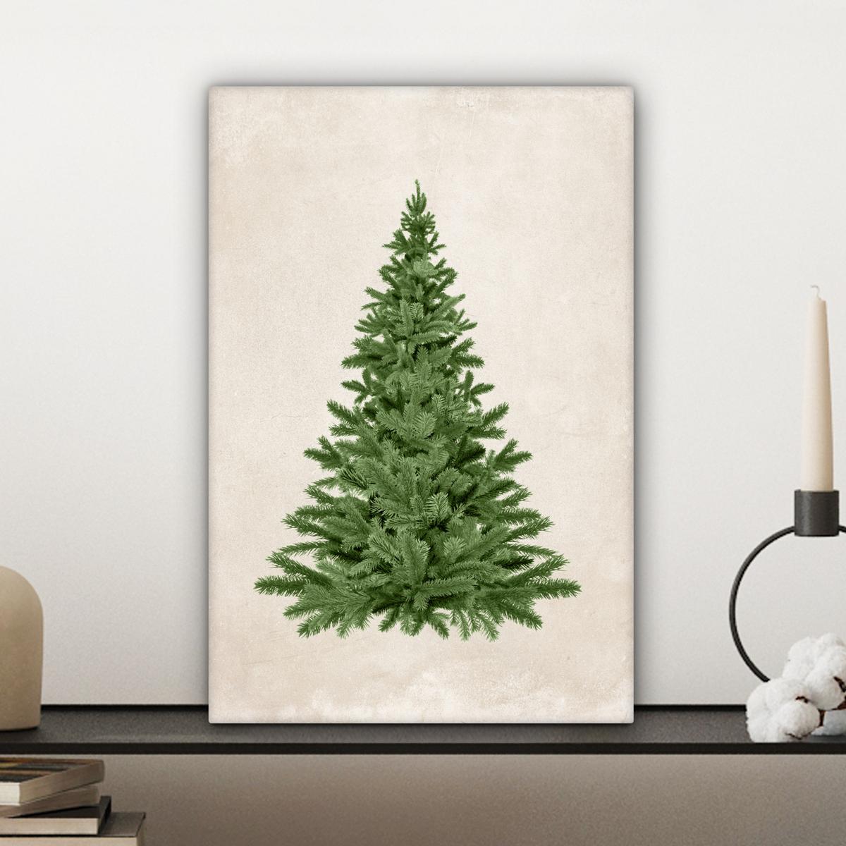 LEINWANDBILD Weihnachtsbaum - Grün - Weihnachten - Feiertage Deko Wohnzimmer 20x30 cm - Olivgrün, Textil (20/30cm) - MuchoWow