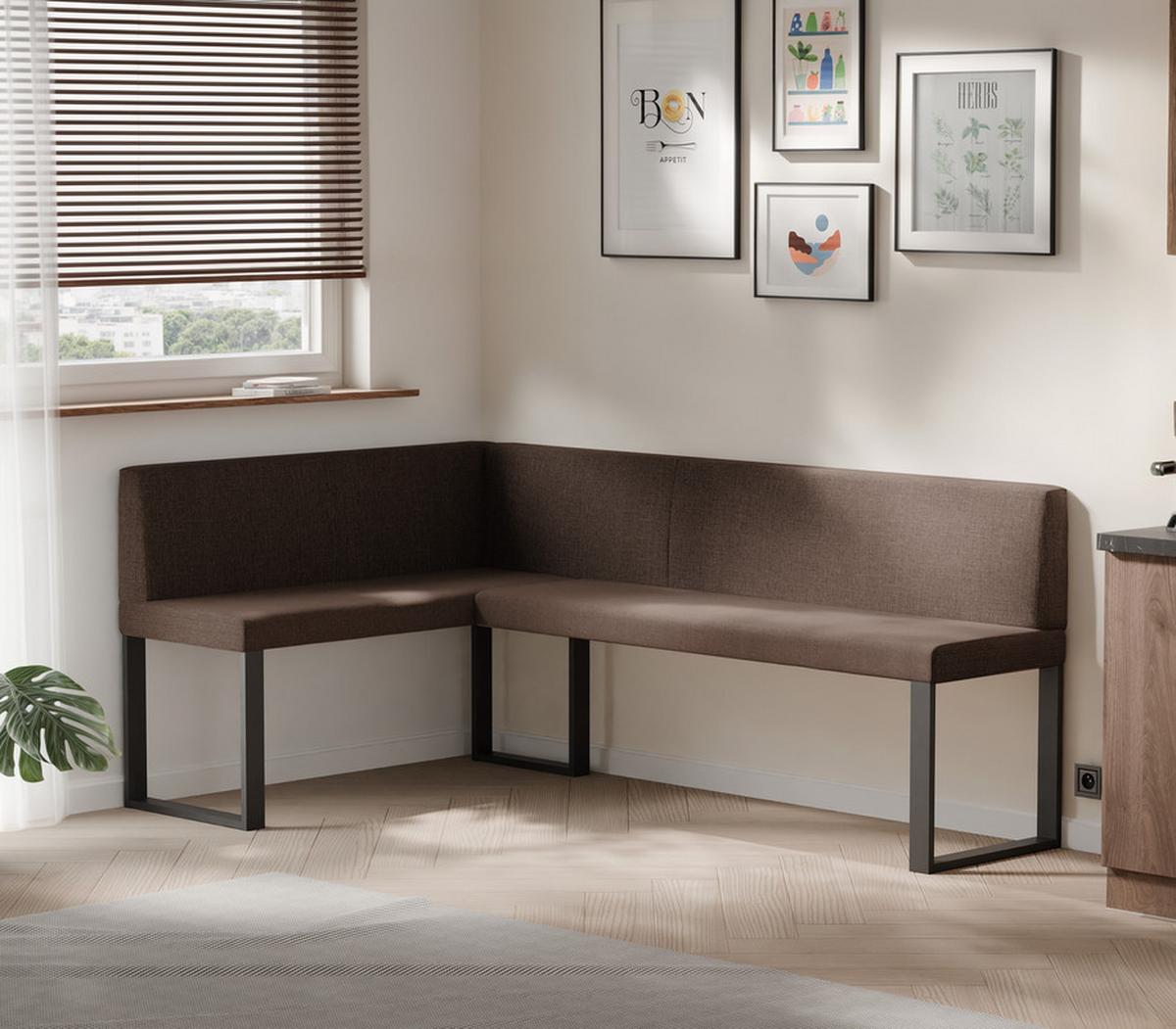 ECKBANK links SANA U Webstoff glatt, 128/168 cm Braun - Braun, Textil/Metall (128/168cm) - Idohome