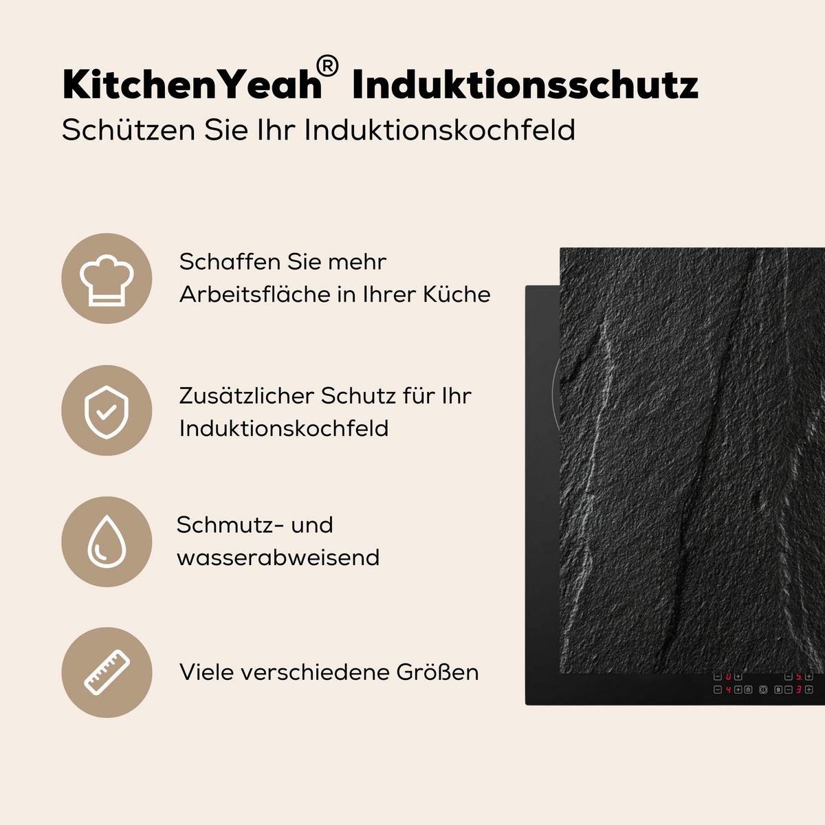 HERDABDECKPLATTE Stein - Anthrazit - Dunkelgrau - Steinstruktur Ceranfeldabdeckung 85x52 cm - Anthrazit, Kunststoff (85/52/0.2cm) - MuchoWow