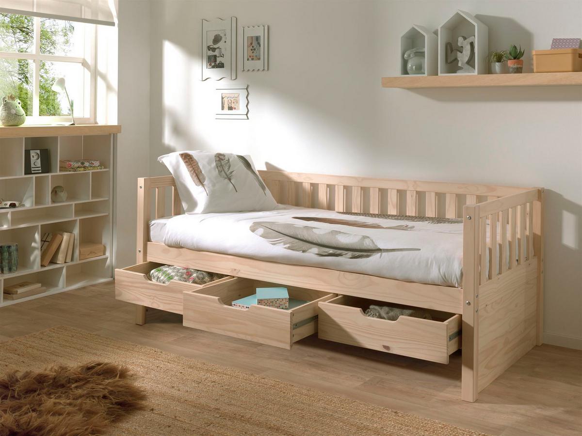 KOJENBETT mit Schubladen Karena 211x86x98 aus Massivholz in natur - Kieferfarben, Holz (90/200cm) - 58aufmkessel
