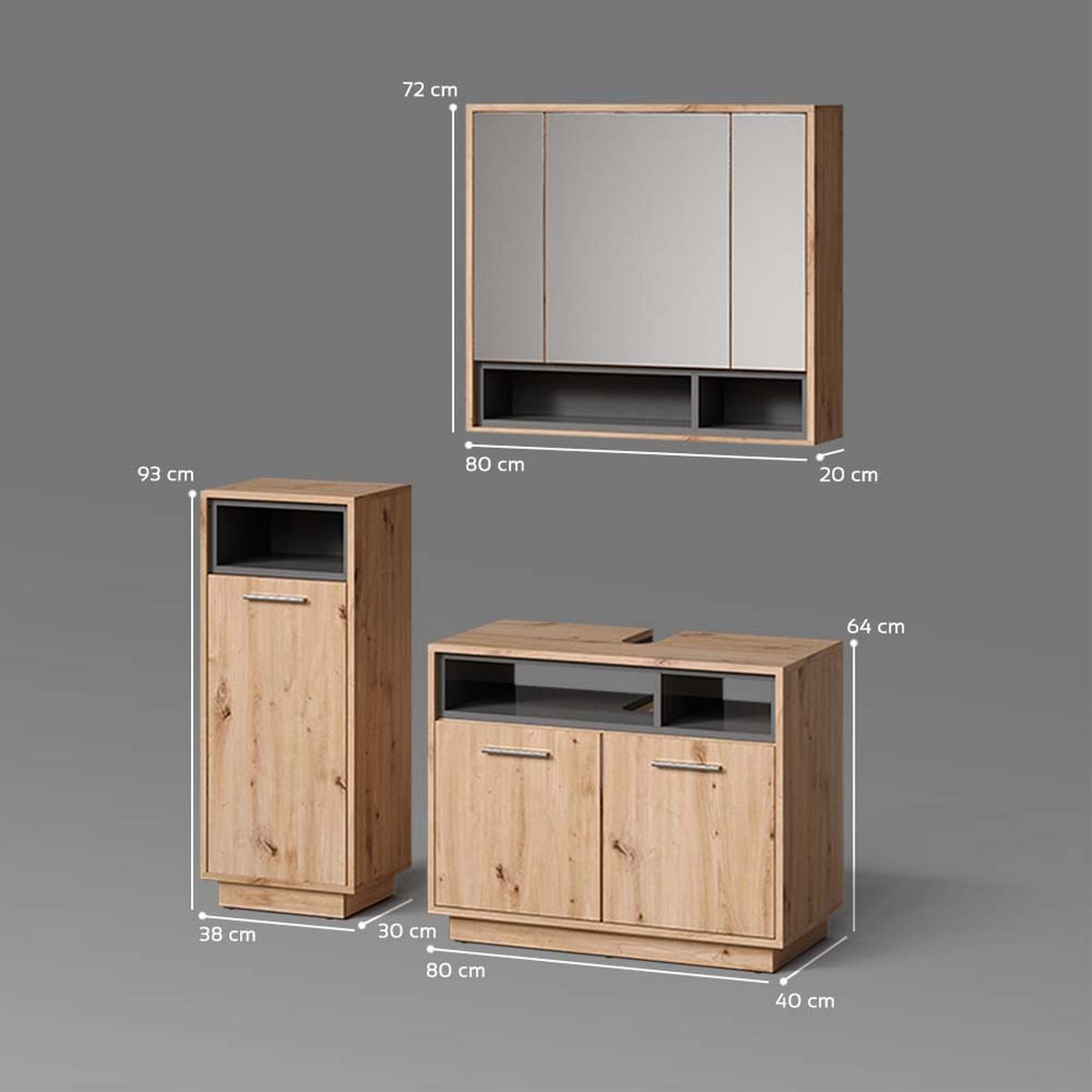 BADMÖBEL-SET Temo Artisan-Eiche 3 Teile - Eiche Artisan, Holzwerkstoff (80/64/40cm) - Livinity®
