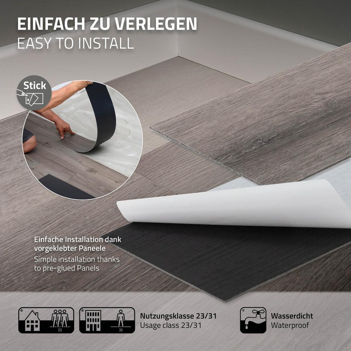 VINYLBODEN selbstklebend 2,23m²/16 Dielen Kiefer Grau - Hellgrau, Kunststoff (91.5/15.3/0.2cm) - ML-DESIGN