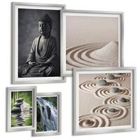 BILDER SET 5er Set - 50x50 cm & 20x30 cm & 40x60 cm Silberner Rahmen - Fußabdruck eines Astronauten auf dem Mond - Silberfarben, Kunststoff (40/60cm) - TULUP