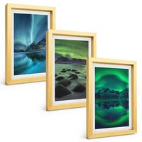 BILDER SET 3er Set - 20x30 cm Goldrahmen - Winterlandschaft der Aurora borealis - Goldfarben, Kunststoff (20/30cm) - TULUP