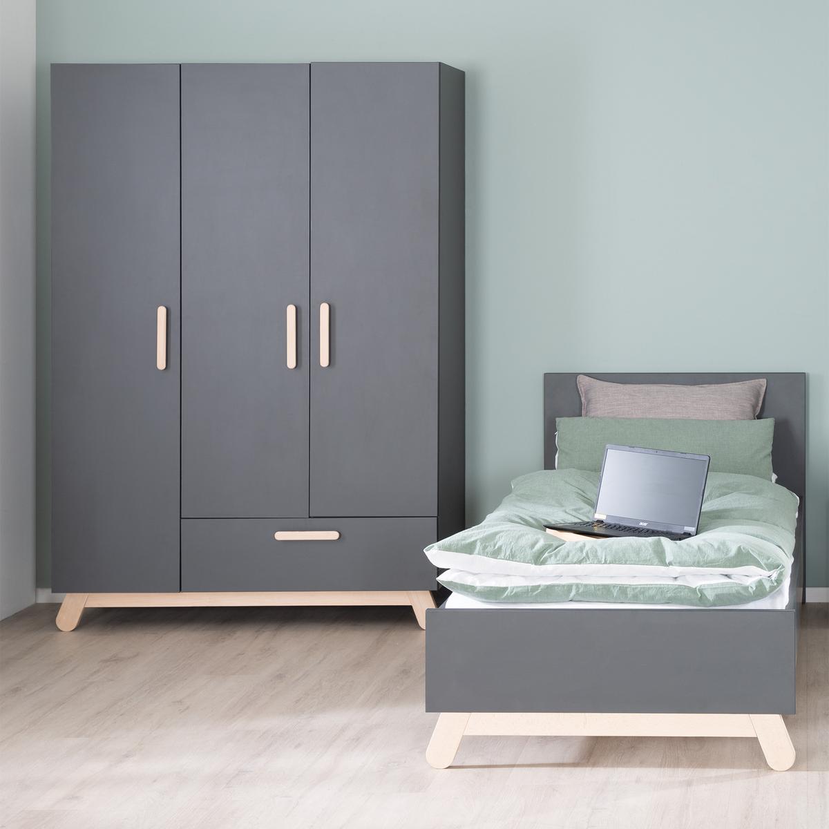 JUGENDBETT Jara 90x200 cm - Anthrazit, Holzwerkstoff (90/200cm) - Roba
