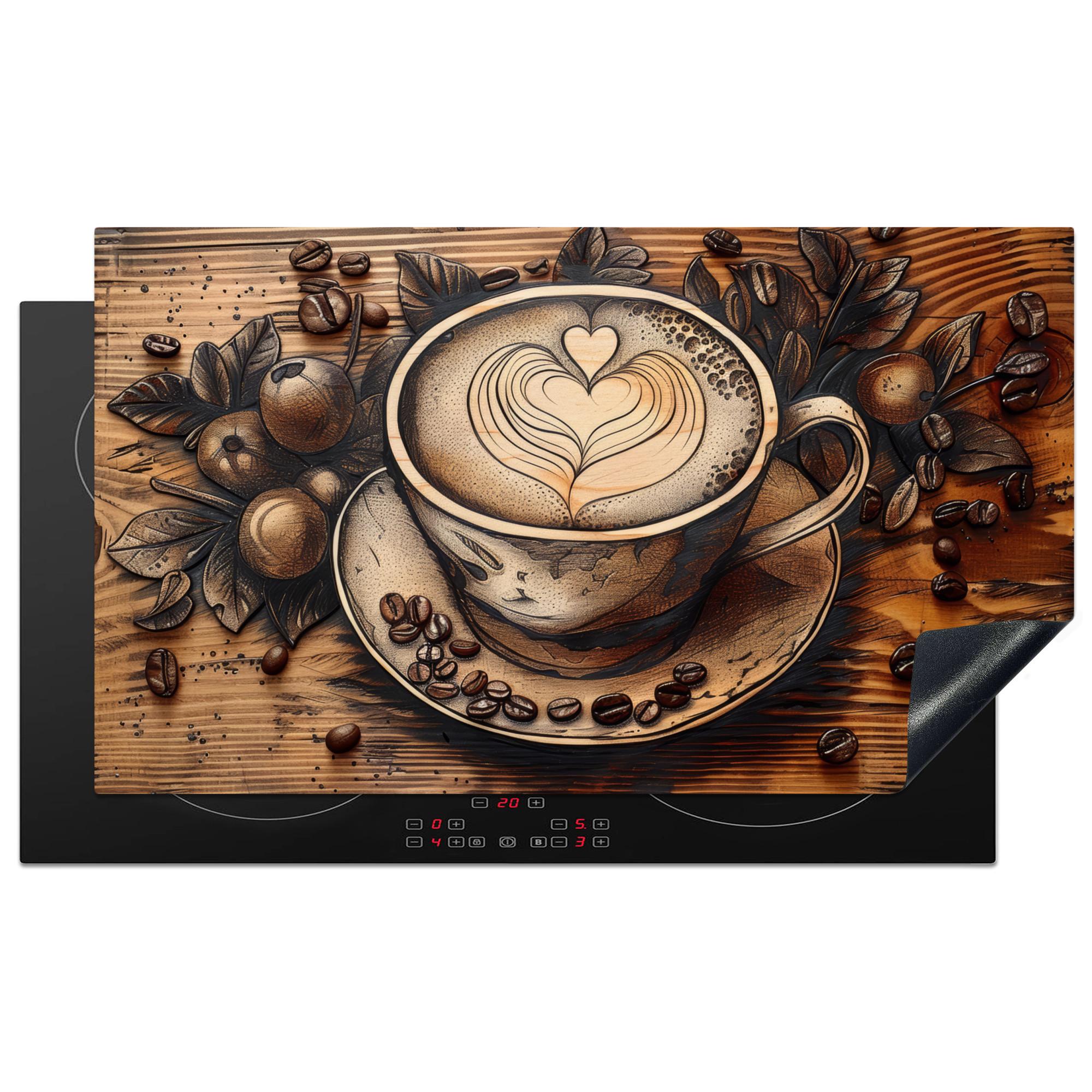 HERDABDECKPLATTE Kaffee - Vintage - Braun - Tasse - Holz Induktionsschutz 89.6x51.6 cm - Cappuccino, Kunststoff (89.6/51.6/0.2cm) - MuchoWow