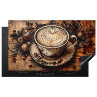 HERDABDECKPLATTE Kaffee - Vintage - Braun - Tasse - Holz Induktionsschutz 89.6x51.6 cm - Cappuccino, Kunststoff (89.6/51.6/0.2cm) - MuchoWow