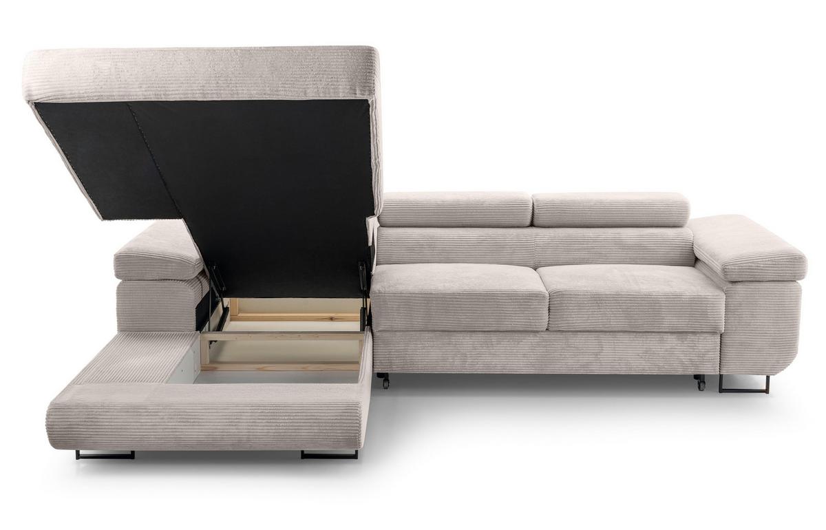 ECKSOFA L Form Arborio Zartweiß 280/203/90 cm Links mit Schlaffunktion - Creme/Schwarz, Textil/Metall (203/280cm) - AX Living