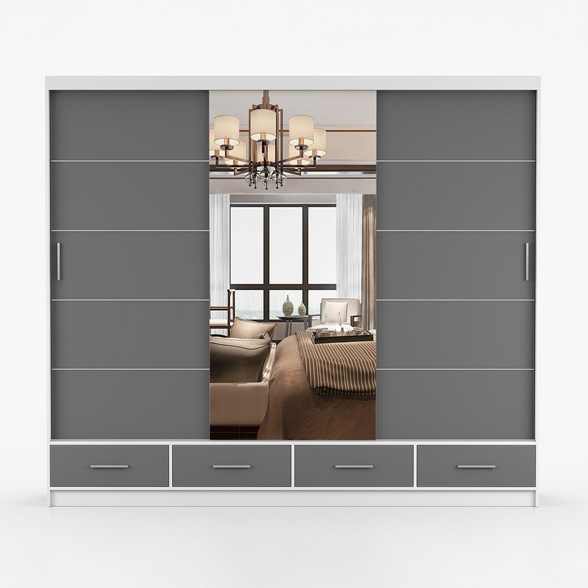 KLEIDERSCHRANK Florence 250 cm, 250/215/64, 2-türig, grau - Grau, Holzwerkstoff (250/215/64cm) - imoebel24
