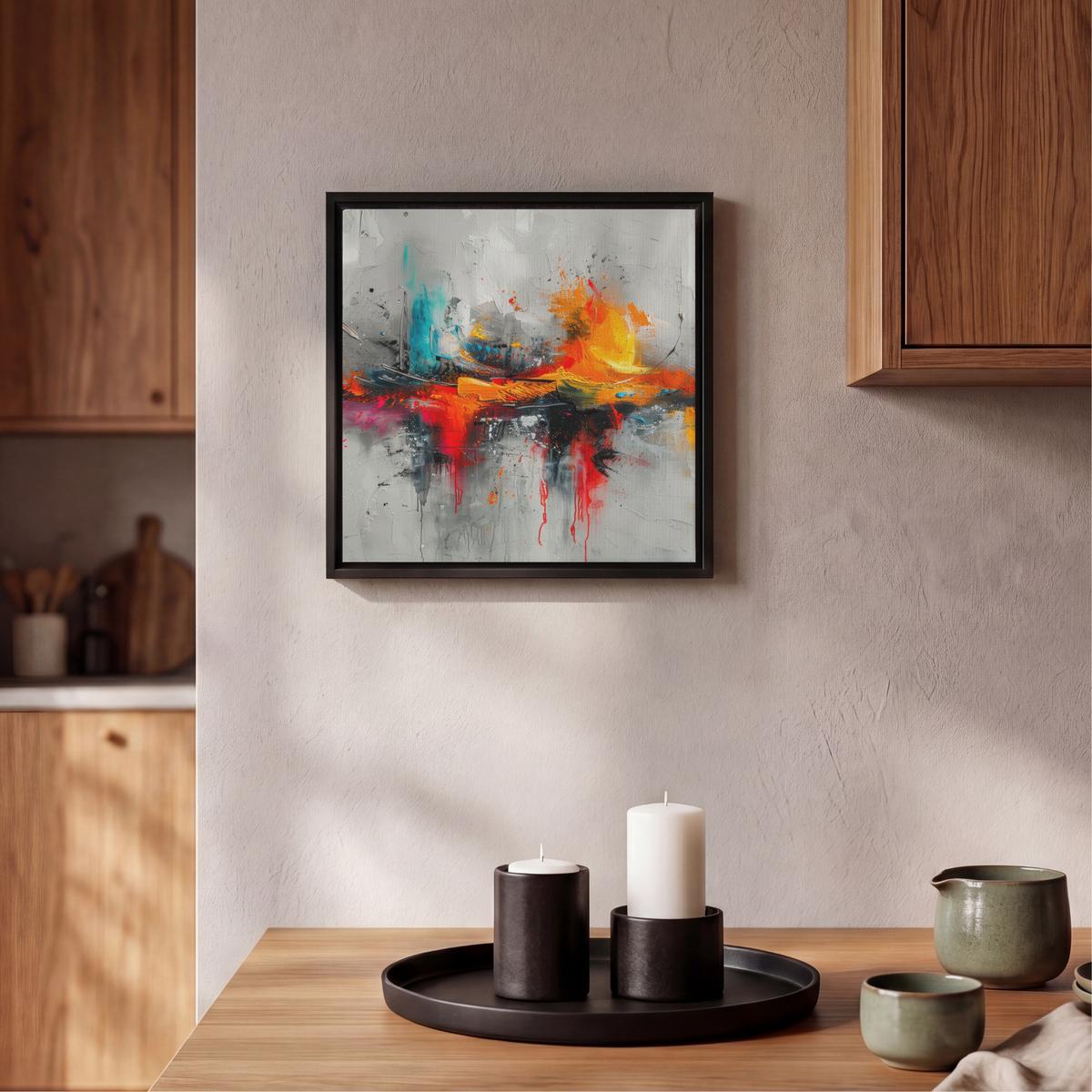 LEINWAND Bilder mit Rahmen - Moderne Kunst - Orange - Grau - Abstrakt - 20x20 - Hellgrau, Textil (20/20cm) - MuchoWow