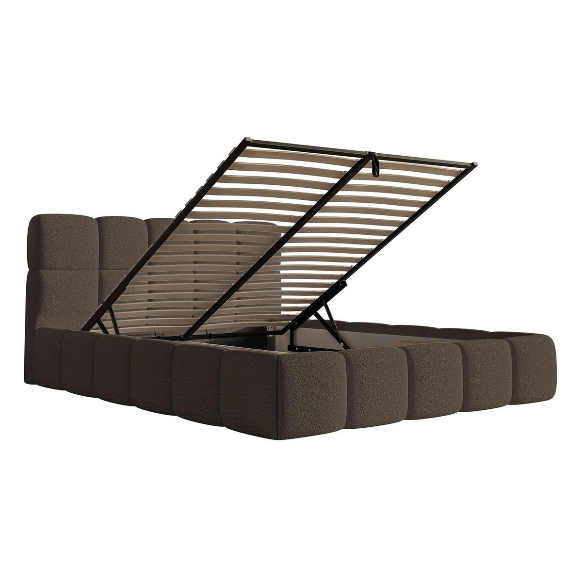 POLSTERBETT Cloudy Braun Bouclé, Bettkasten & Lattenrost, 120x200 cm - Schwarz/Braun, Kunststoff/Textil (120/200cm) - Selsey
