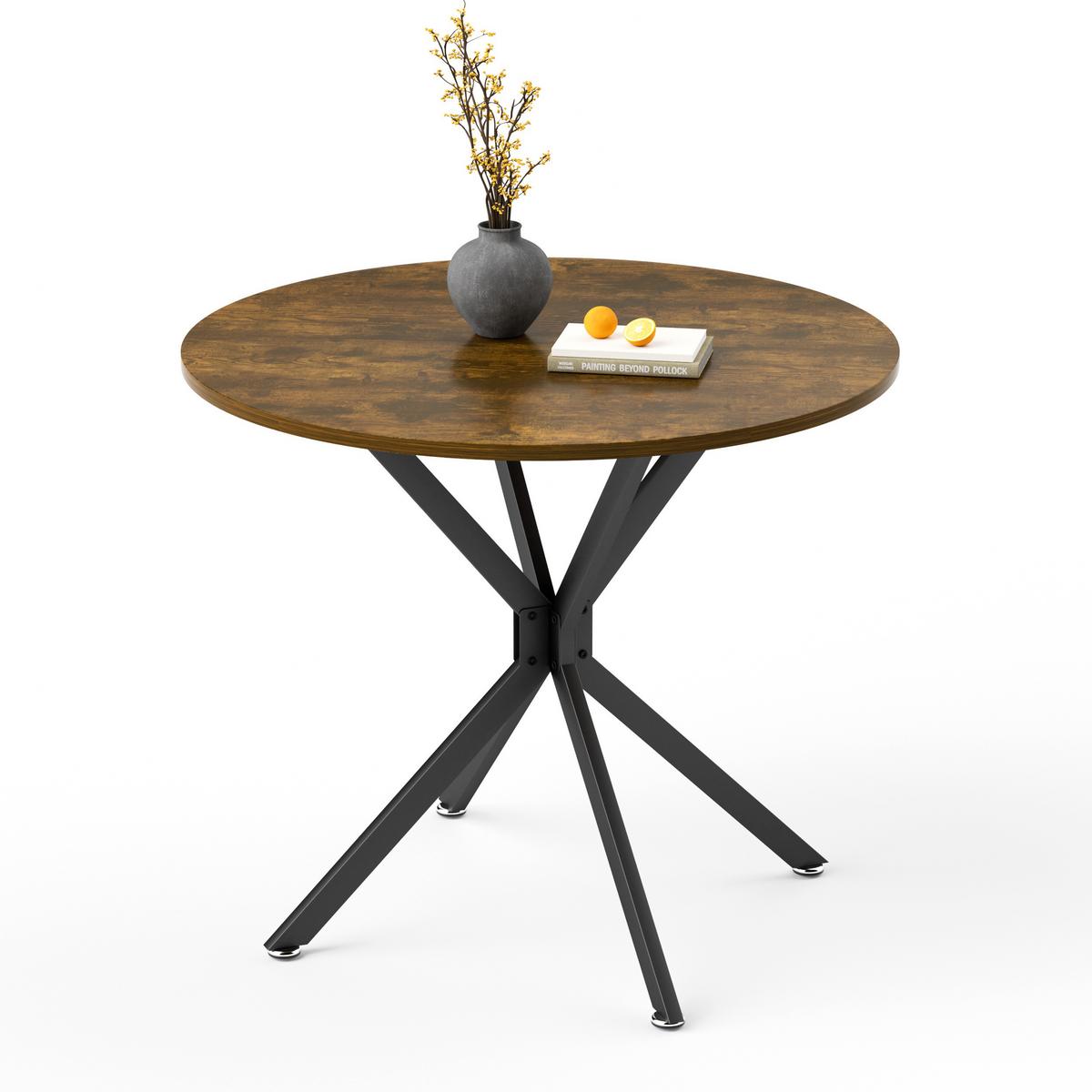 TISCHGRUPPE 5-teilig Runder Esstisch Ø 90 cm in Holzoptik & 4 Stühle Vintage-Braun - Dunkelbraun/Schwarz, Holzwerkstoff/Textil (90/78/90cm) - Urban Meuble
