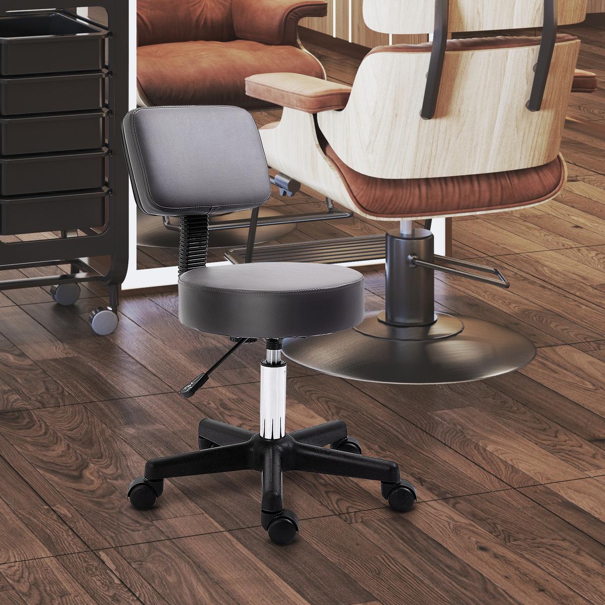 ROLLHOCKER Höhenverstellbarer Arbeitshocker mit Lehne, Grau Ø35 x 72-84 cm - Grau, Kunststoff (35/84/35cm) - HOMCOM