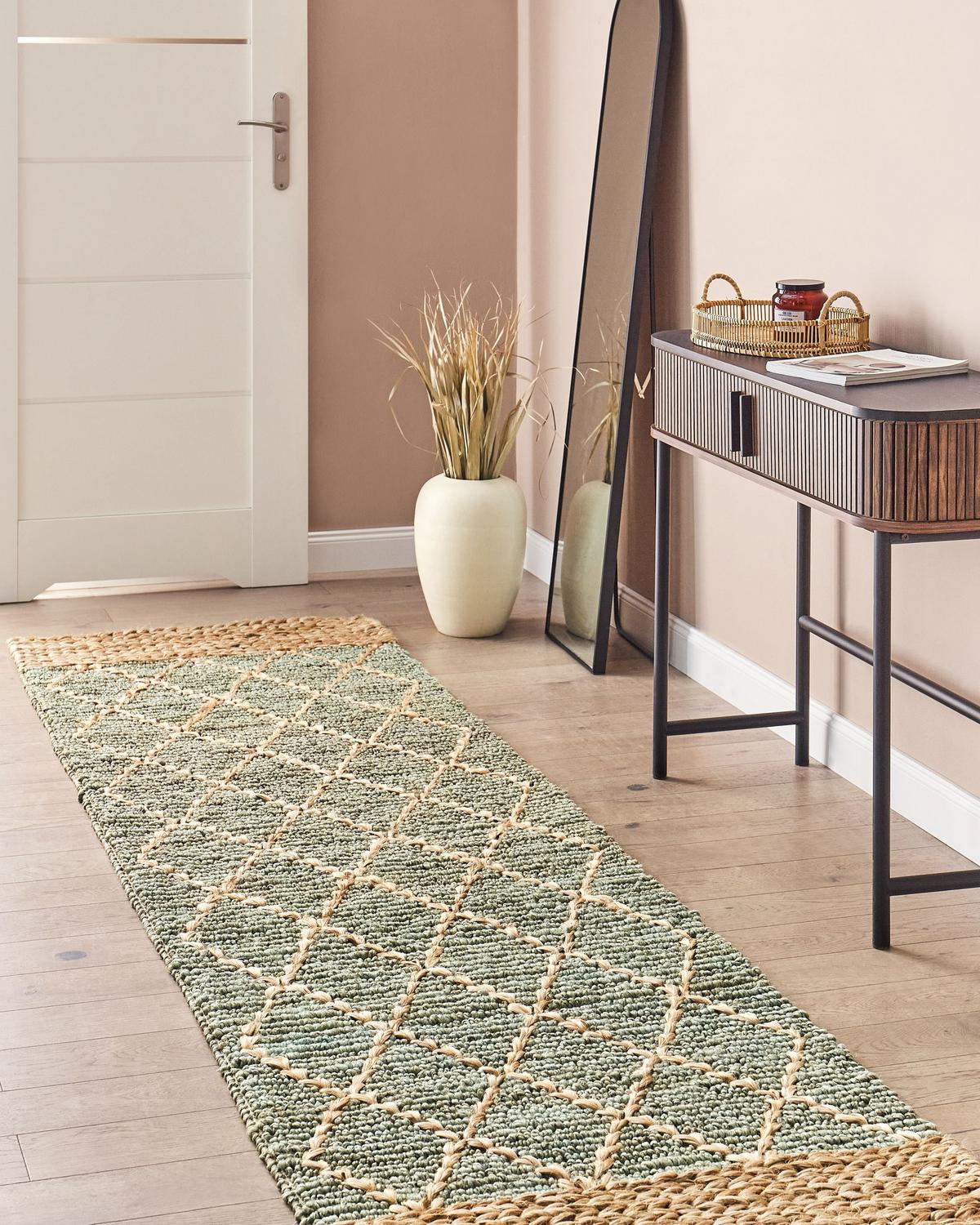 TEPPICH Grün 80/300 cm Jute Tellikaya - Beige, Textil (80/300cm) - Beliani