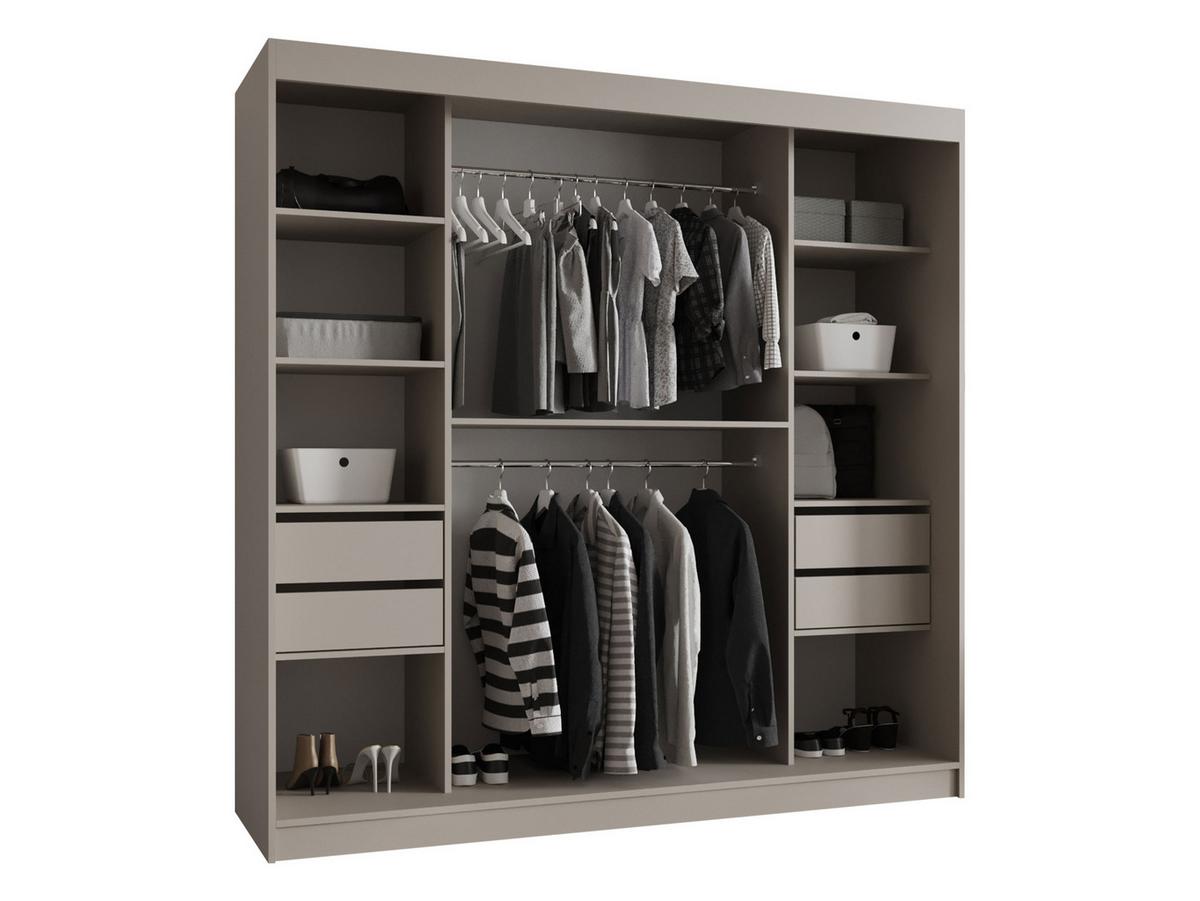 SCHWEBETÜRENSCHRANK Bahrajn 200 mit Schubladen - Silberfarben/Schwarz, Holzwerkstoff/Kunststoff (200/200/62cm) - MIRJAN24