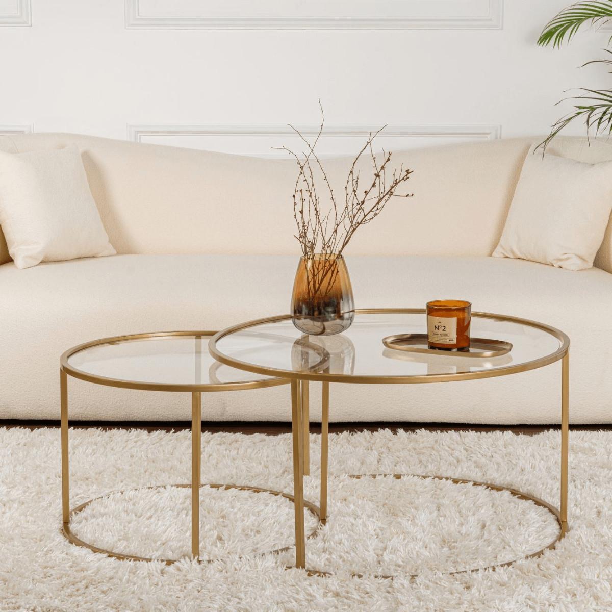 COUCHTISCHE mit Glasplatte 80/80/43 cm - Goldfarben, Metall (82/80/43cm) - Calicosy