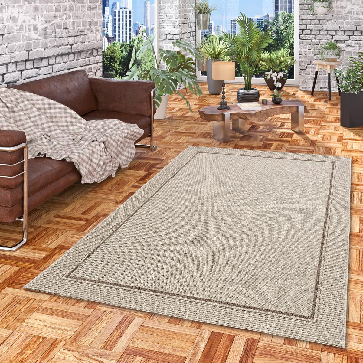 IN & OUTDOOR TEPPICH NATUR PANAMA BORDÜRE - Grau, Textil (160/230cm) - Pergamon